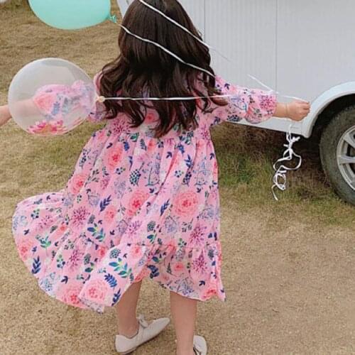 Spring Summer Girls Dress Pastoral Holiday Style Floral Fresh Sweet Princess Dress Baby Kids Clothes ChildrenS Clothing