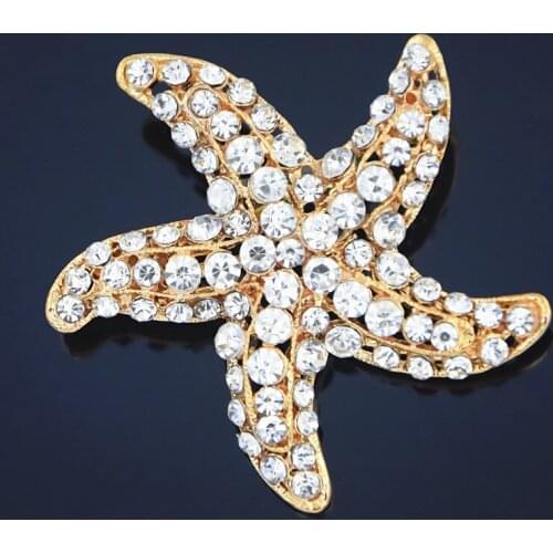 Vintage Fashion Very Cute Crystal Starfish Brooch Lovely Wedding Bridal Bouquet Brooch Pins Factory Cheap Price Crystal Pins