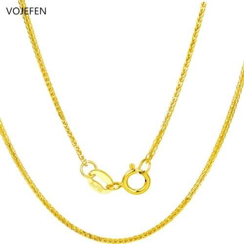 VOJEFEN AU750 18K Pure Gold Necklace Jewelry Shining Bling Women Clavicle Chain Elegant Charm Wedding Pendant Jewelry