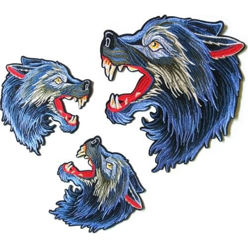 Wolf Animal Punk Embroidery Patch Iron on Fabric Stickers DIY Decorations Applique Patches Badge for Clothing Jeans Stripe