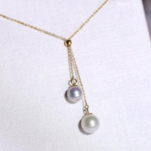 XF800 Real Natural AKOYA Seawater Pearl Pendant Necklace Pure 18K Gold Adjustable Chain For Women Party Fine Jewelry 2020 D506