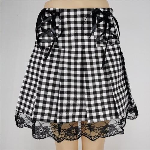 Harajuku Skirt Summer Korean High Waist Pleated Skirts Black Gothic Sexy Cute Mini Plaid Skirt Women JK Uniform Students Clothes