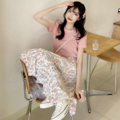 Floral Skirt Womens Mid-Length Cover Skirt Slimming High Waist A- line Skirt Summer 2021 New