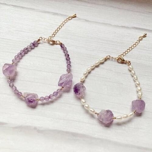 Reiki Healing Purple Crystal Flower Charm Freshwater Pearl Bracelets Real Stone Rock Quartz Natural Amethysts Bracelets Female