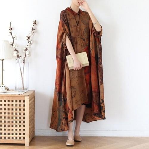 Oversize Women Dress Vintage Big Size Female Vestido Summer Sundress Loose Print Floral Lady Elegant Chinese Style Dress FF3305