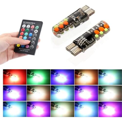 Car T10 W5W 12V RGB LED Atmosphere Lamp Headlight Wedge Decoration Light Remote Controller Interior Light Bulb Auto Accessories