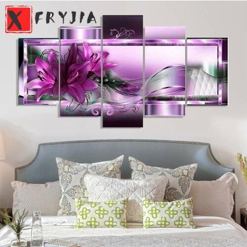 5pcs set Diamond Embroidery Painting Lily flower Cross Stitch Flower Full Square round Diamond Mosaic Multi-picture Home Decor