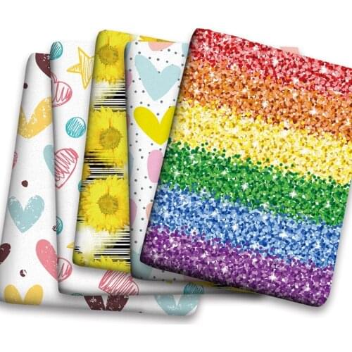 50*150 cm Hot Colorful Heart Sunflower Pattern Printed Polyster Cotton Liverpool Bullet Fabric for DIY for Handmade By Yards