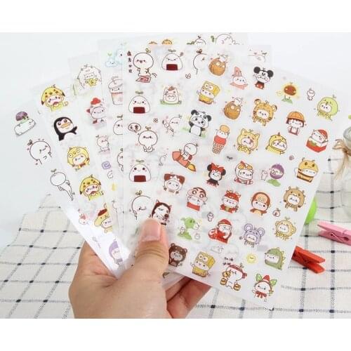 6 Sheets Korean Pocket Sticker Decoration Small Fresh and Cute Girl Diary Pocket Book Set Cartoon and Paper Washi Stickers