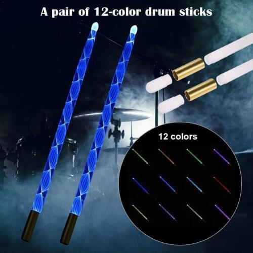 1pair 5A Acrylic Drum Stick Bright LED Colorful Drumsticks Luminous in The Dark Stage Jazz Drumsticks Special Performance Effect