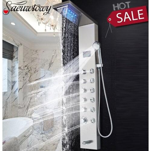 Free Shipping Black LED Bathroom Shower Faucet Panel Column Bathtub Mixer Digital Display Hot And Cold Water Spout Faucet