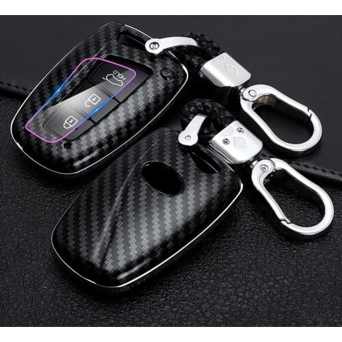 Carbon Fiber ABS Car Key Case Cover For Hyundai Genesis Santa Fe Equus Smart Remote Fob Shell Cover Keychain Protector Bag Auto