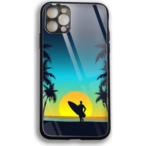 Surfboard art ocean wave surfing Phone Case Tempered Glass Phone cases For iPhone 11 12 Pro XR XS MAX 8 X 7 6S Plus 12Mini cover
