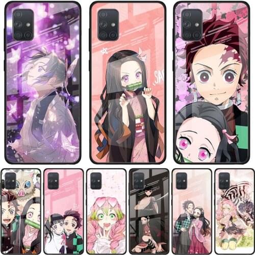 Anime Demon Slayer Tempered Glass Phone Case For Samsung Galaxy A51 A71 5G A50 A70 A31 A10 A21s A91 Black Cover Coque Fundas