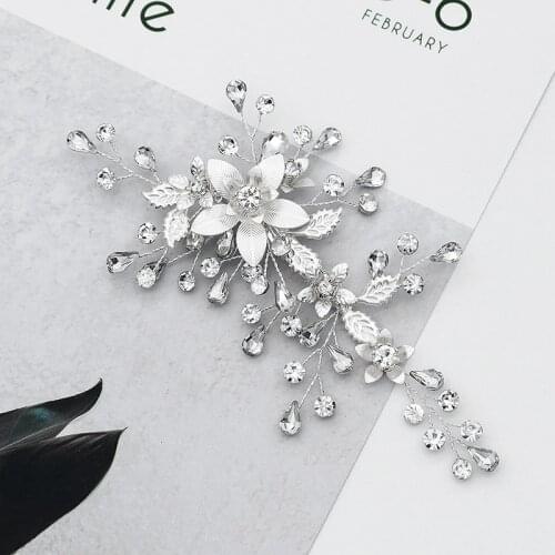 Flower Rhinestone Hair Clips for Women Silver Color Hair Pins Bride Wedding Accessories Ornaments Jewelry Bridal Headpiece