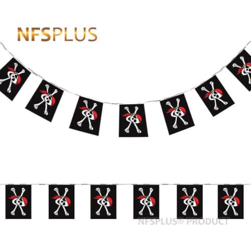 Halloween Decorative Pirate Flags 20PCS 14x21cm Polyester Scarf Skull Printed Hanging Flags and Banners For Home and Party