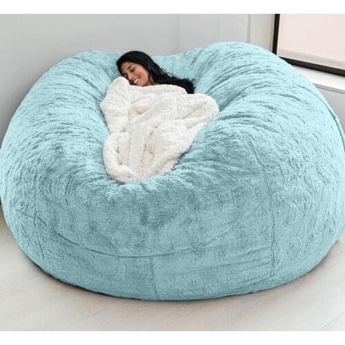 Dropshipping 7ft Giant Fur Bean Bag Cover Living Room Furniture Big Round Soft Fluffy Faux Fur BeanBag Lazy Sofa Bed Cover