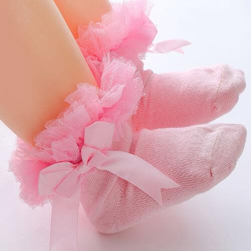 Princess Kids Tutu Socks Short Girls Baby Sock Silk Ribbon Bowknot Lace Ruffle Cotton Ankle Socks Photography Props