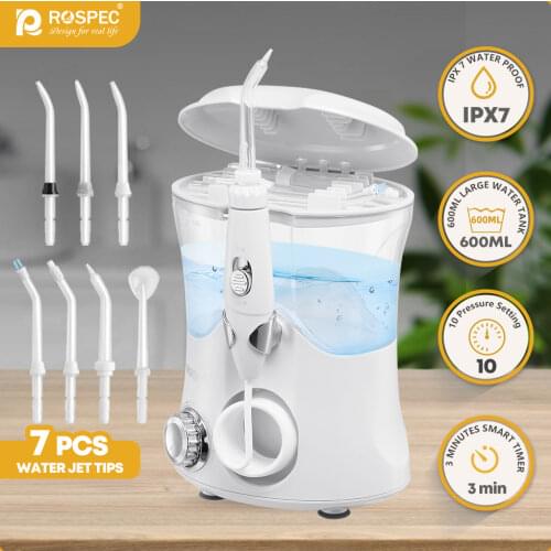 ROSPEC Electric Oral Irrigator Portable Water Flosser Dental 600ML Water Tank Waterproof Teeth Cleaner for Family Oral Care