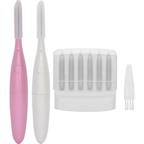 Portable Eyebrow Trimmer Electric Hair Remover Set with Stainless Steel Blades Makeup Tools Shaving With 6 Replace Heads