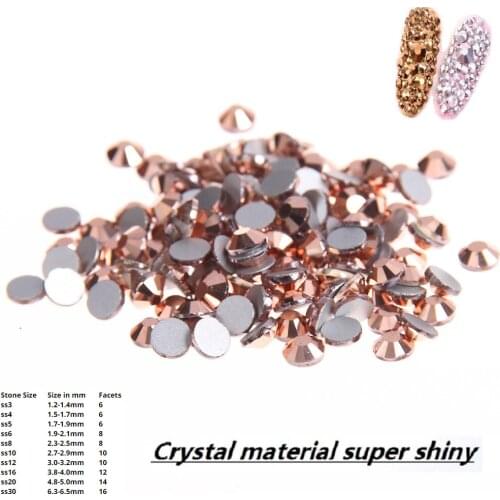 Glass Crystal Rhinestones Nail Art Stones Strass Rose Gold Non Hotfix ss3-ss30 And Mixed For Naill Diamonds Glitter Decoration