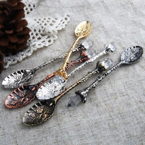 Hot Royal Luxury Vintage Palace Carved Coffee Tea Mini Ice cream Scoop Spoon Whosale&Dropship