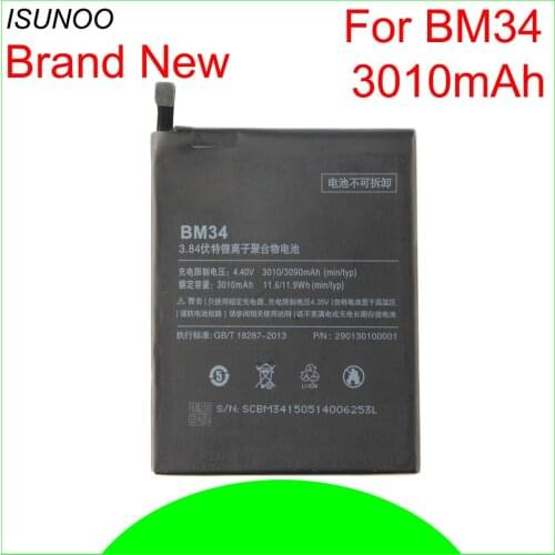 ISUNOO 10pcs/lot BM34 Battery For Xiaomi Mi Note Pro Cellphone Battery 3010mAh High Capacity Lithium Polymer Battery