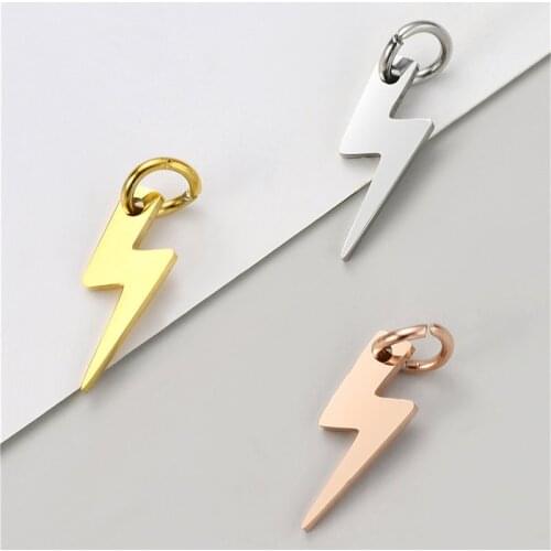 Julie Wang 5PCS Stainless Steel Lightning Charms Small Pendant Necklace Bracelet Jewelry Making Accessory 3 Colors