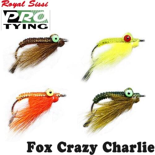 Royal Sissi 4pcs/box fox hair crazy charlies saltwater midwater fly fishing flies 4#shrimp style artificial bass fishing lures
