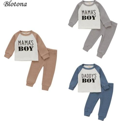 Blotona Baby Boys Spring Autumn 2Pcs Suit Set, Letter Print O-Neck Long Sleeve T-Shirt+ Solid Color Long Pants, 3-24 Months