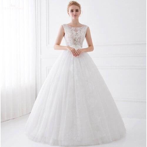 LZ192 Women Classic Illusion Sleeveless See Through Back Lace Dress Ball Gown Wedding Dresses