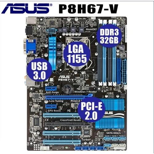 LGA1155 motherboard ASUS P8H67-V DDR3 LGA1155 H67 Desktop mainboard USB3.0 32GB cpu i7 i5 i3 Original P8H67-V used