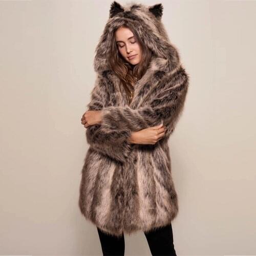 Mid long fur coat 2020 winter new womens coat with hat woman jacket faux fur coat fur coat