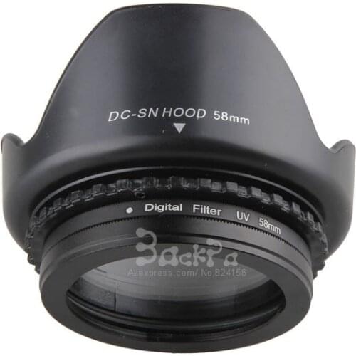 Camera Lens Filter Adapter Ring Metal FA-DC58C to 58mm Female thread + Lens cap + Lens hood + UV Filter 58mm For G1X