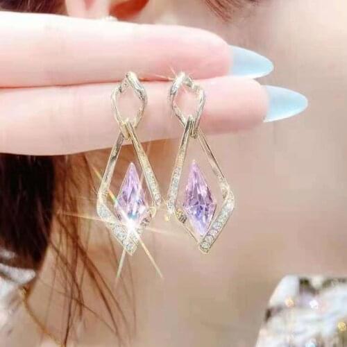Fashion Purple Geometric Female Earrings Water Drop 2021 Trend Pendant Earrings Elegant Wedding Jewelry Accessories