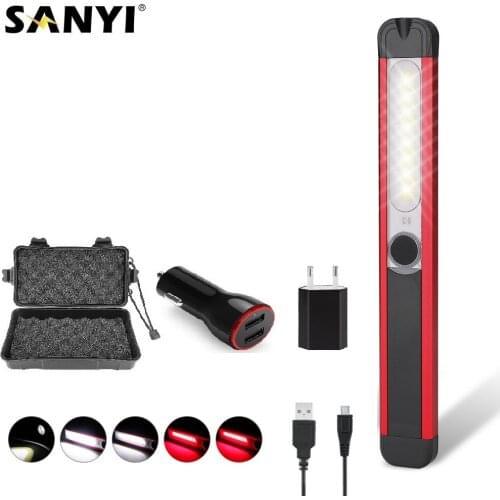 Powerful Work Light COB LED Flashlight Magnetic Working Lamp USB Rechargeable Torch Inspection Lamp Red / White Light 5 Modes