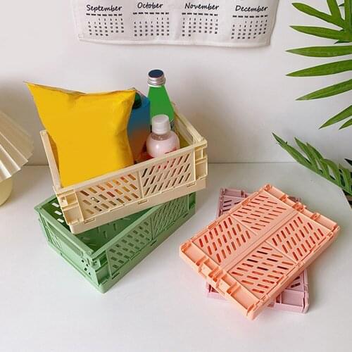 Kawaii Desktop Folding Storage Basket Sundry Toys Snack Box Dormitory Artifact Storage Basket 2021 Cosmetic Container Organizer
