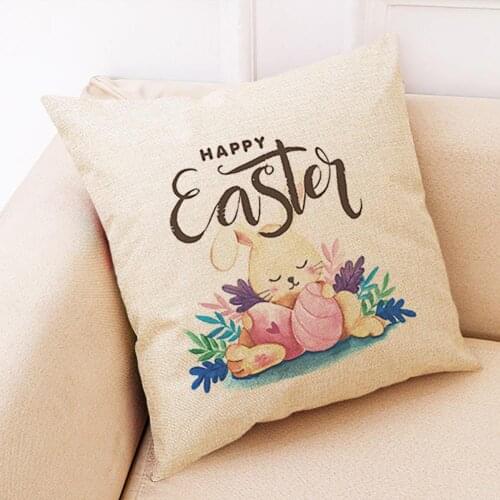 45x45cm Happy Easter Linen Throw Waist Pillow Case Decorative Cushion Cover