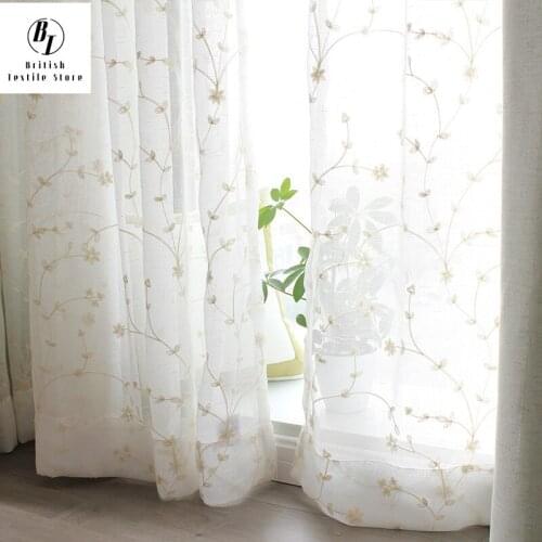 Fresh and Beautiful Embroidery New Curtain Flower Starry White Gauze Embroidery Curtains for Living Dining Room Bedroom Study