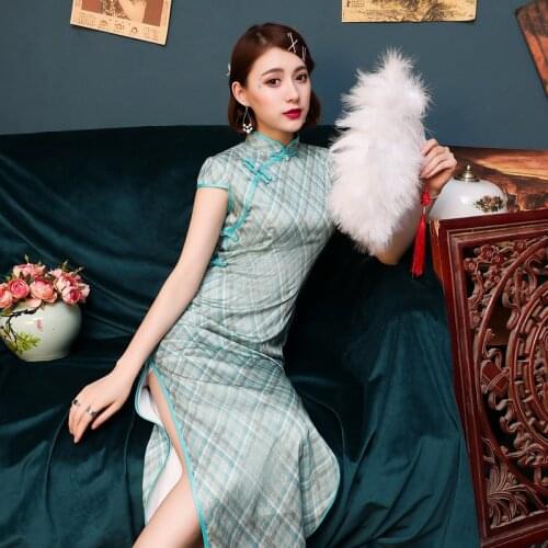 Spring And Autumn New Daily Slim Silk Cheongsam Fashion Retro Long Style Chinese Classic Modern Qipao Cheongsam Evening Dress