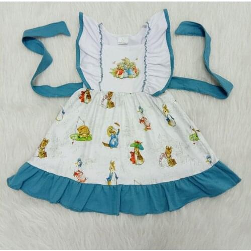 Little girl clothes baby girl Easter Day dress with rabbit short sleeve frocks with belt