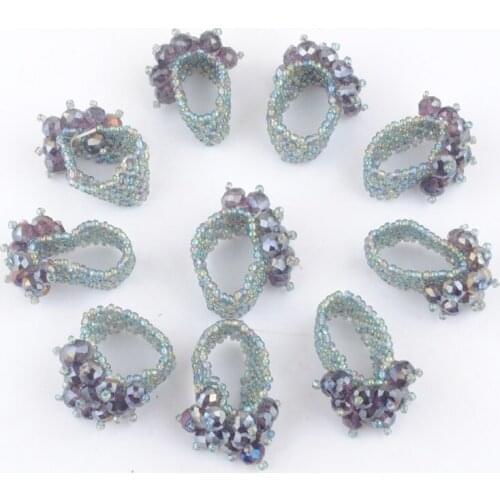 Wholesale 10Pcs Natural Crystal Rings For Women Girl Violet Faceted Beads Finger Stretch Ring Jewelry US 6~9 TJ3001