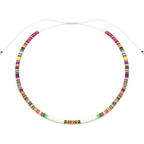 Boho 5mm Rainbow Polymer Clay Shell Heishi Beads Hematite White Cord Adjustable Necklace 2021 New Fashion Nice Chic Choker Gift