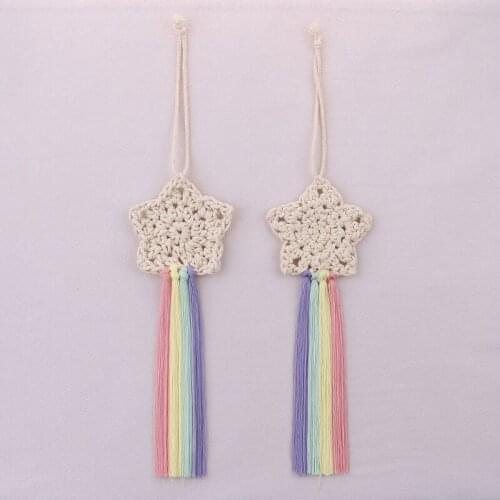 INS Style Rainbow Five-pointed Star Macrame Tapestry Wall Hanging Decor Hand-woven Cotton Pendant Nursery Decor Kids Room Decor