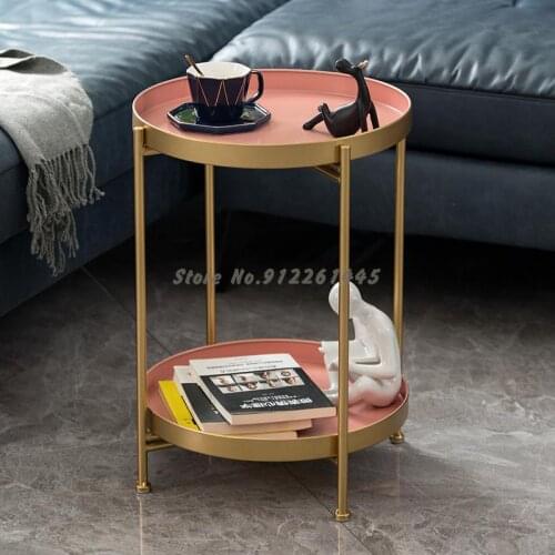 Nordic Light Luxury Iron Art Small Coffee Table Mini Small Apartment Living Room Sofa Corner Table Small Round Table Bedside Tab