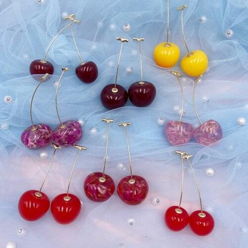 Korean Cute Clear Resin Cherry Earrings for Women Gold Color Plated Fruit Drop Dangle Earrings Statement Jewelry Brincos