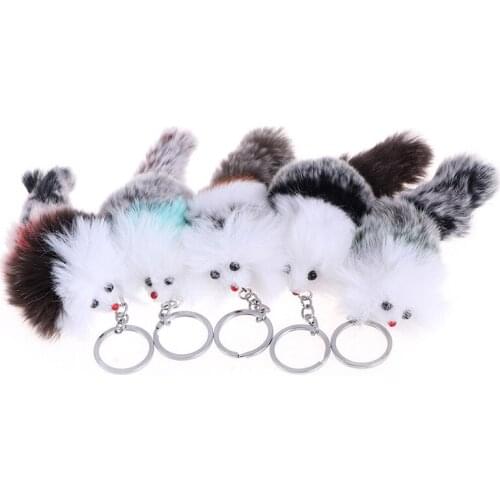 Cute Fur Little Fox Charm Mobile Phone Keychain Stuffed Animal Key Chains Ring Auto For Women Girls Plush Keychains