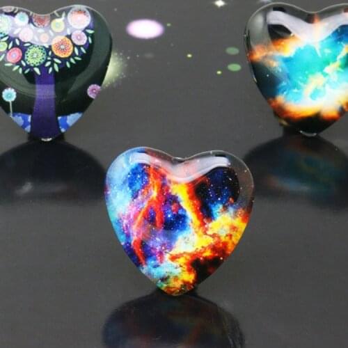 10pcs/lot 25mm Starry Sky Peach heart Handmade Photo Glass Cabochons&Glass Dome Cover Pendant Cameo Settings
