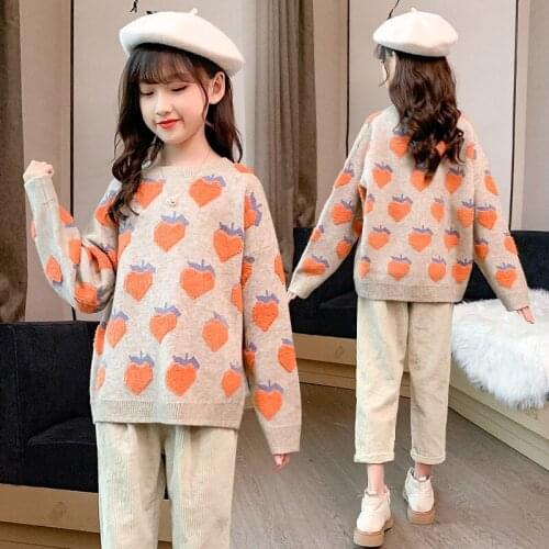 Girl Sweater Kids Knitting Outwear Tops 2021 Luxury Fleece Thicken Warm Winter Autumn Overcoat Homewear Children Clothing