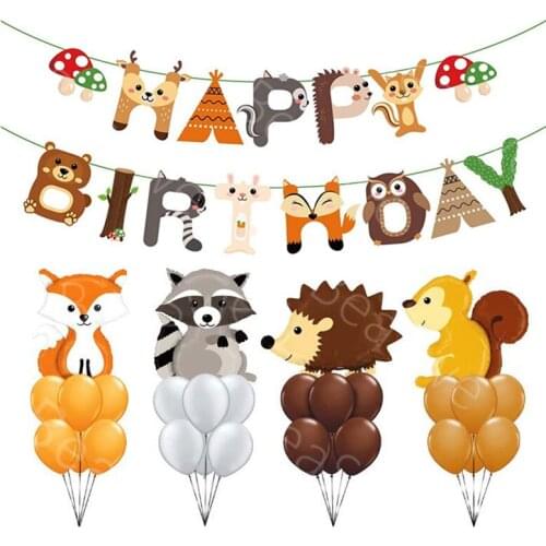 1set Animal Foil Balloons Birthday wedding Forest Party Decorations helium ballons Fox Hedgehog Squirrel Raccoon Baby Shower